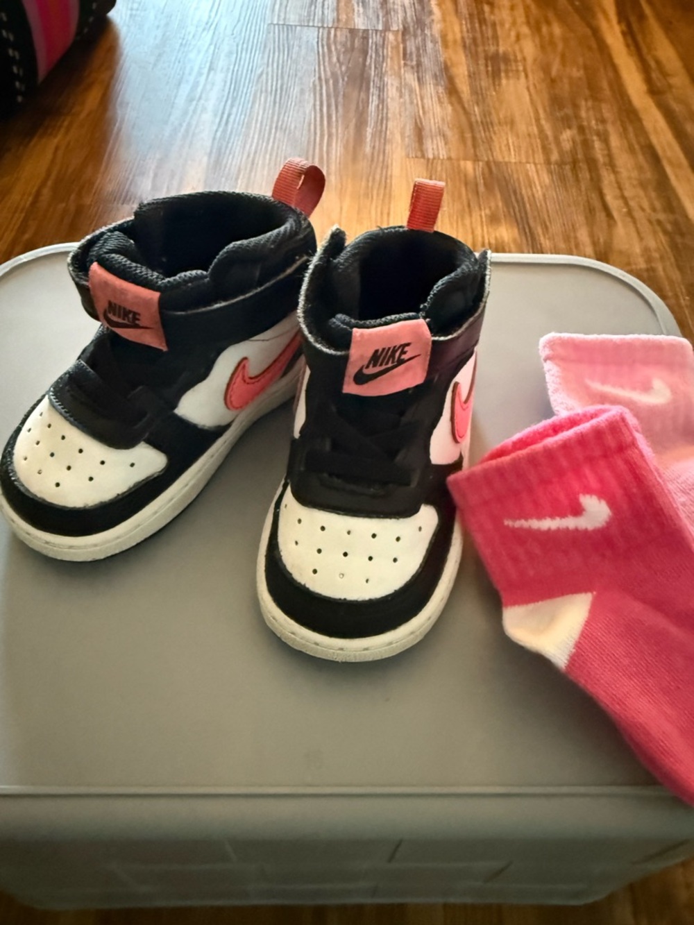 Nike Kids Black White and Pink High-Top Sneakers